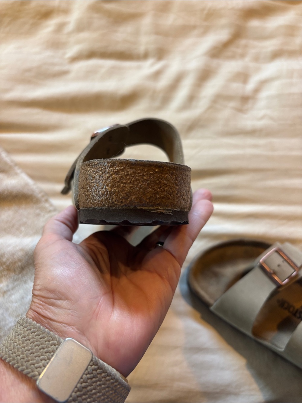 Birkenstock Arizona Sandals in Beige with Rose Gold Buckles worn 6 times - Picture 4 of 5
